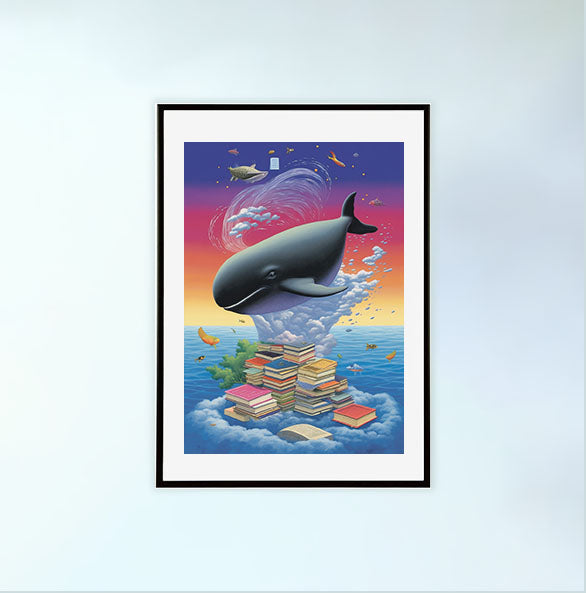 クジラのアートポスター黒フレームあり