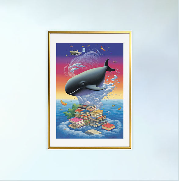 クジラのアートポスター金フレームあり