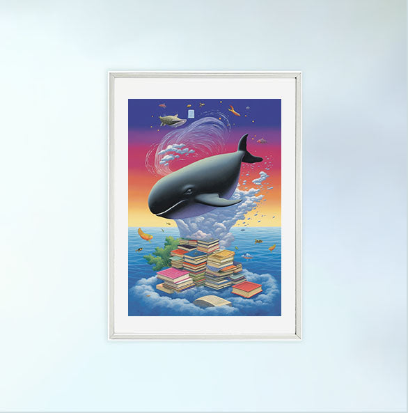 クジラのアートポスター白フレームあり