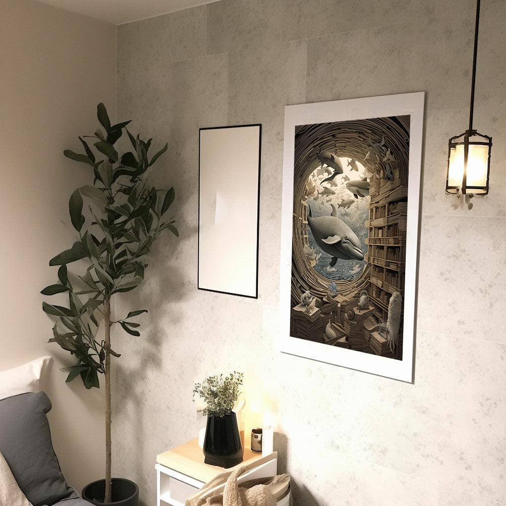 クジラのアートポスター廊下配置イメージ