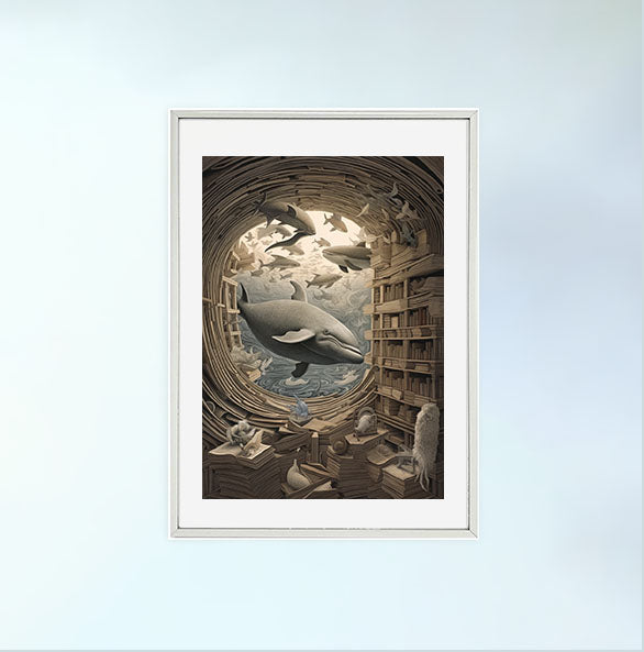 クジラのアートポスター銀フレームあり