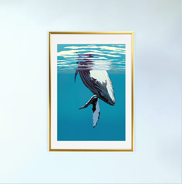 クジラのアートポスター金フレームあり