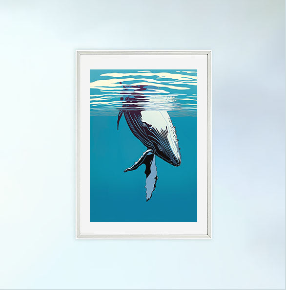 クジラのアートポスター白フレームあり