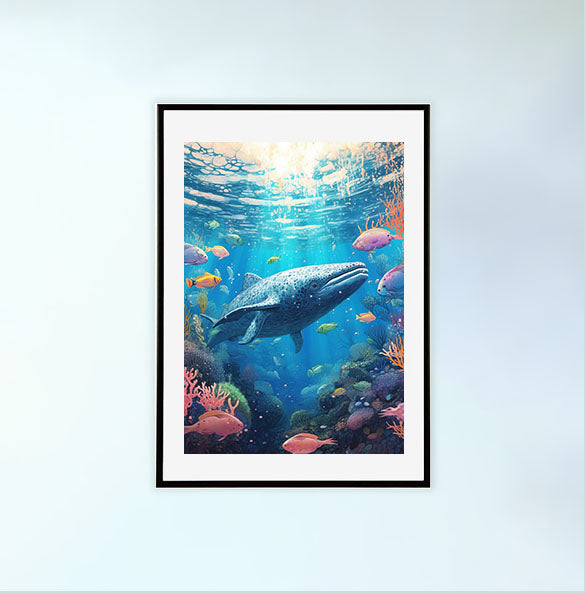 クジラのアートポスター黒フレームあり