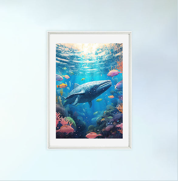 クジラのアートポスター白フレームあり