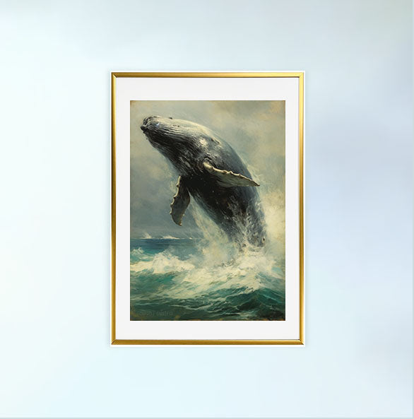 クジラのアートポスター金フレームあり
