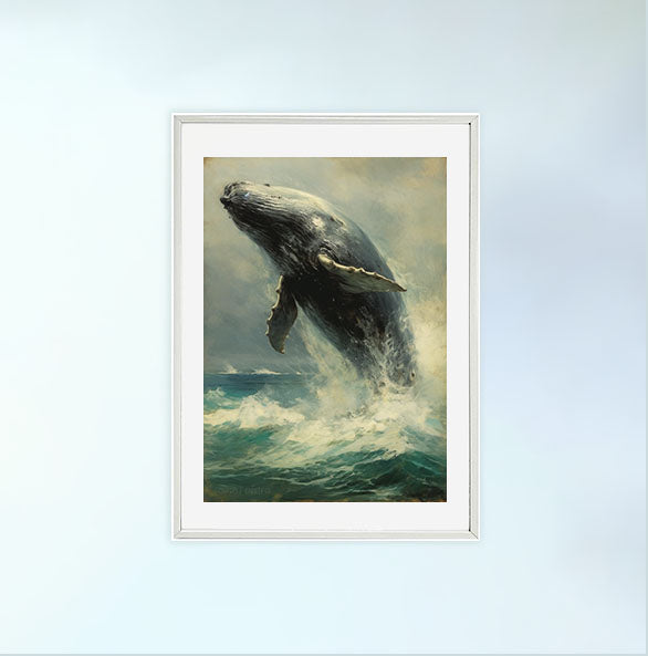 クジラのアートポスター白フレームあり