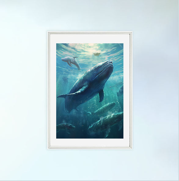 クジラのアートポスター白フレームあり