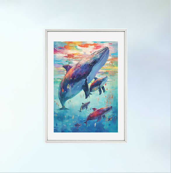 クジラのアートポスター銀フレームあり