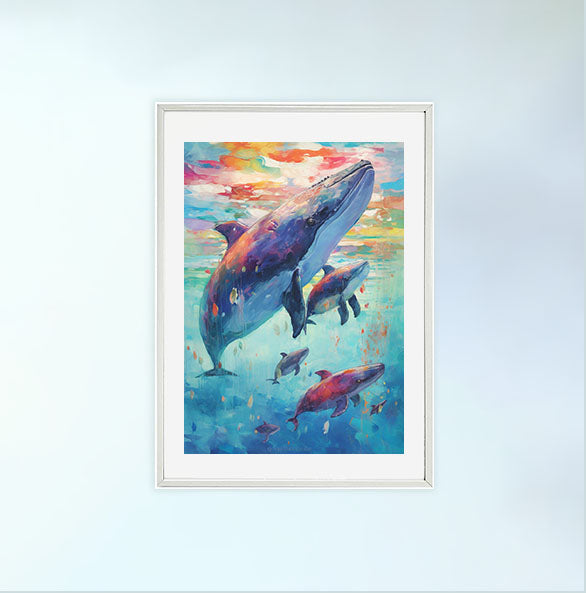 クジラのアートポスター白フレームあり