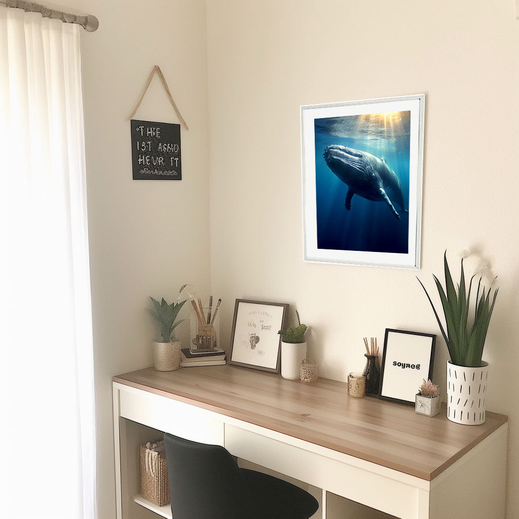クジラのアートポスター机配置イメージ