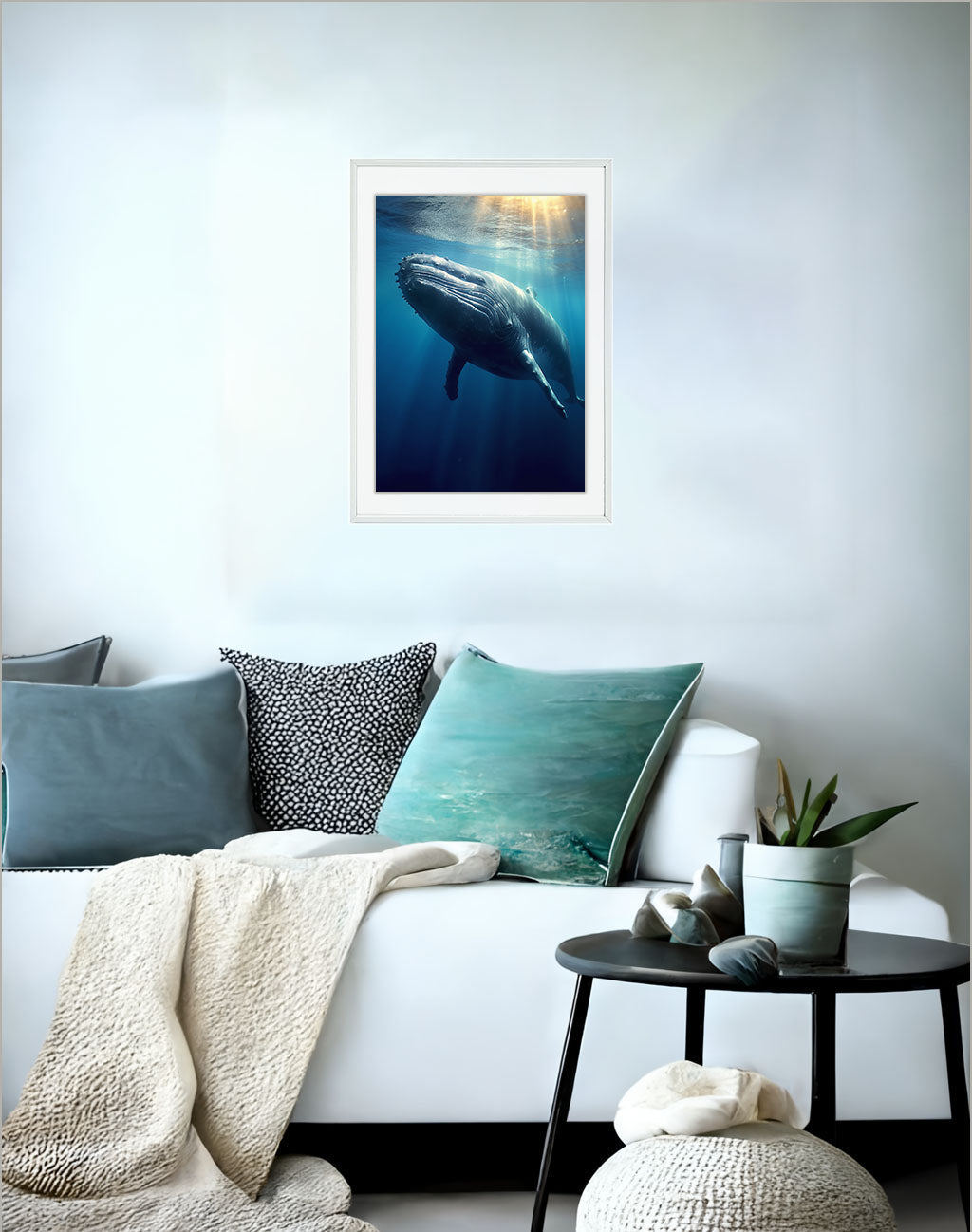 クジラのアートポスターソファ配置イメージ