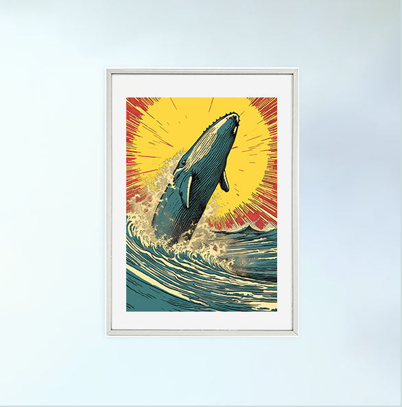 クジラのアートポスター銀フレームあり