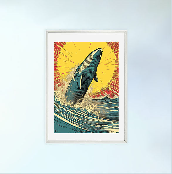 クジラのアートポスター白フレームあり