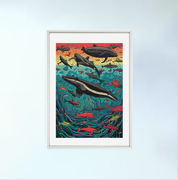 クジラのアートポスター銀フレームあり