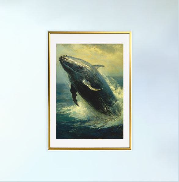 クジラのアートポスター金フレームあり