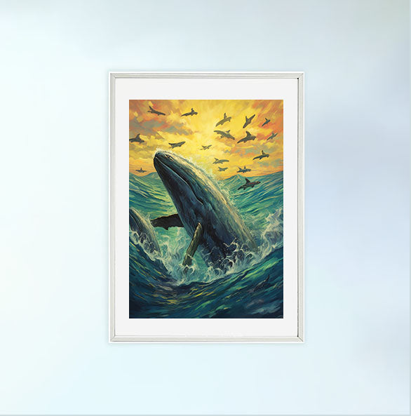 クジラのアートポスター白フレームあり