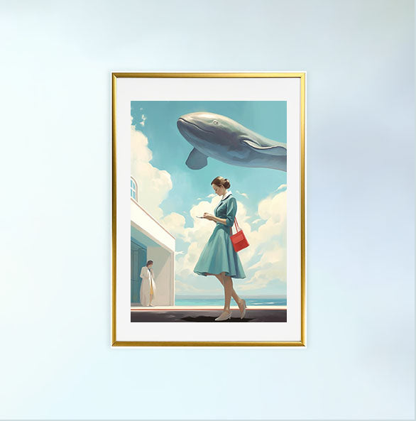 クジラのアートポスター金フレームあり