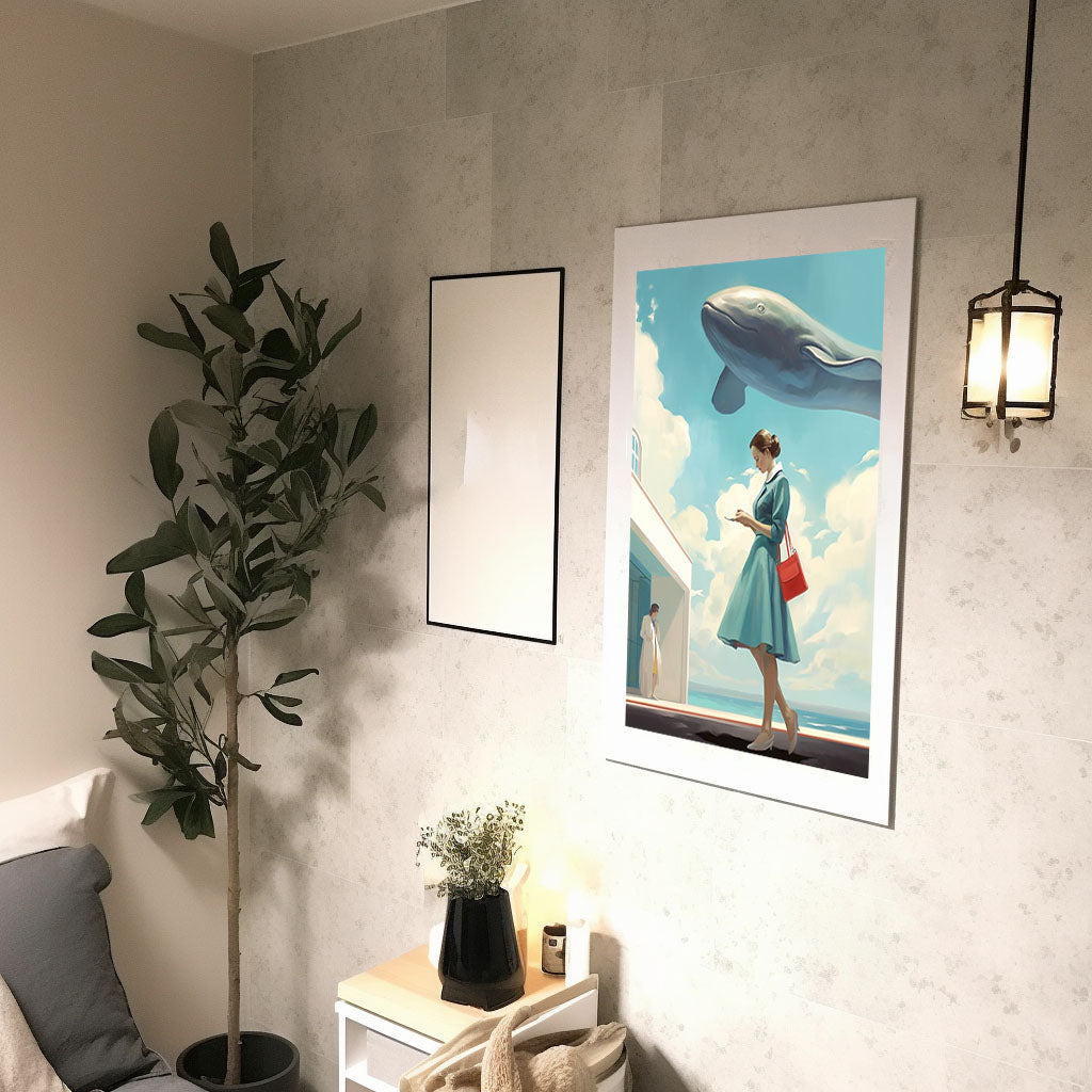 クジラのアートポスター廊下配置イメージ
