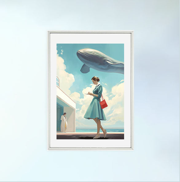 クジラのアートポスター銀フレームあり