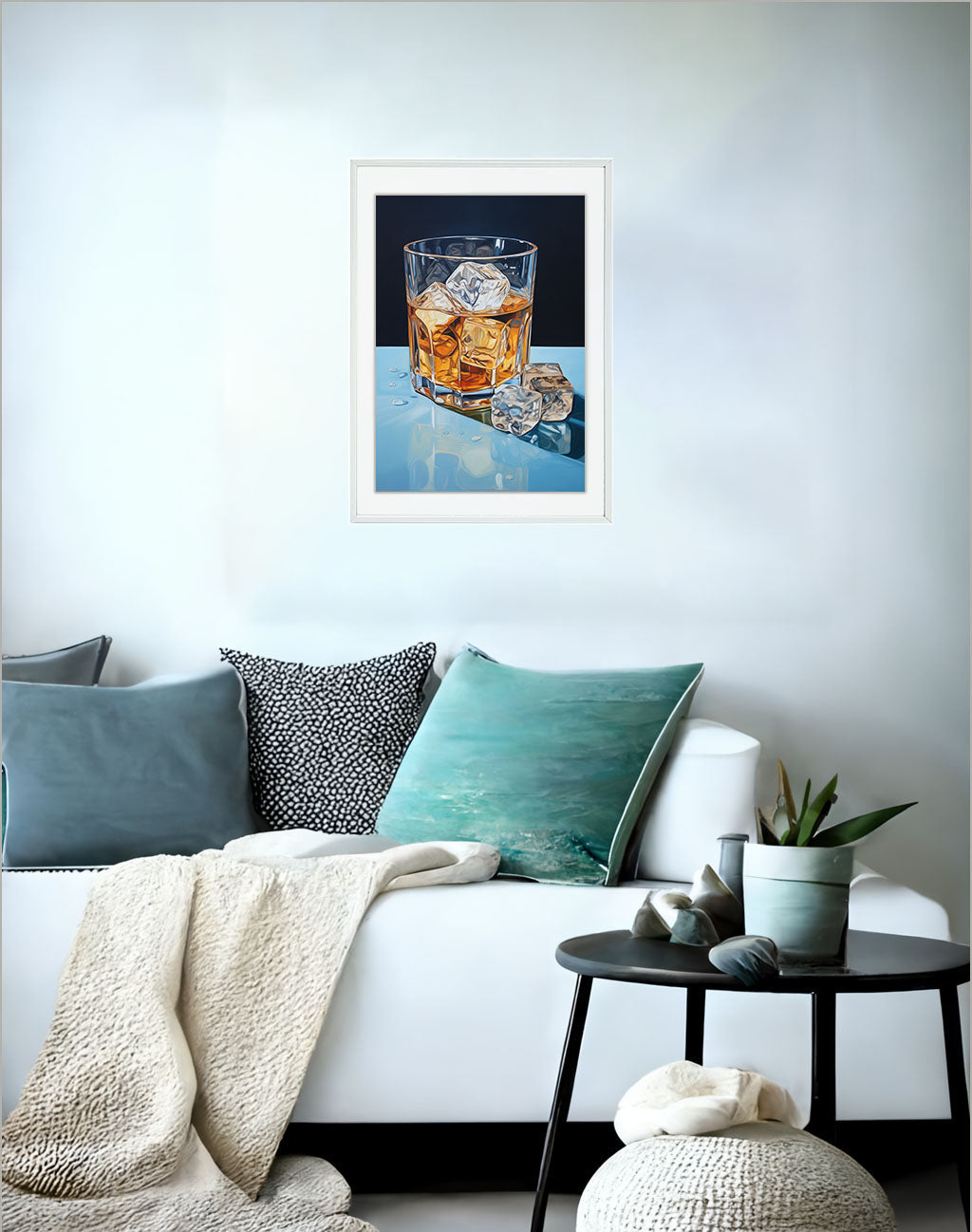 ウィスキーのアートポスターソファ配置イメージ