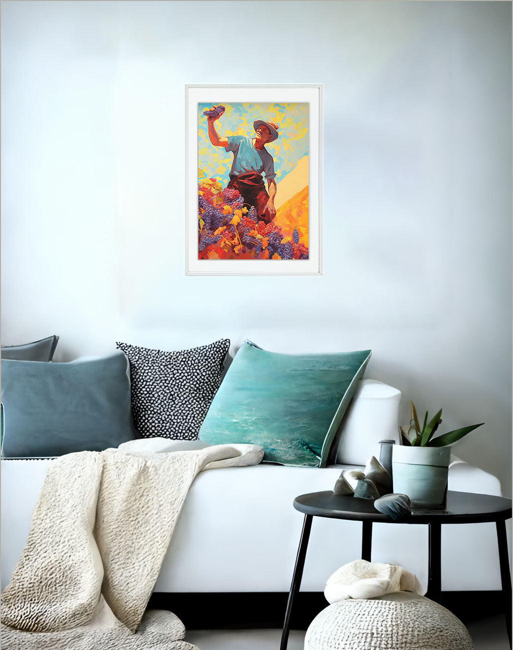 ワインのアートポスターソファ配置イメージ