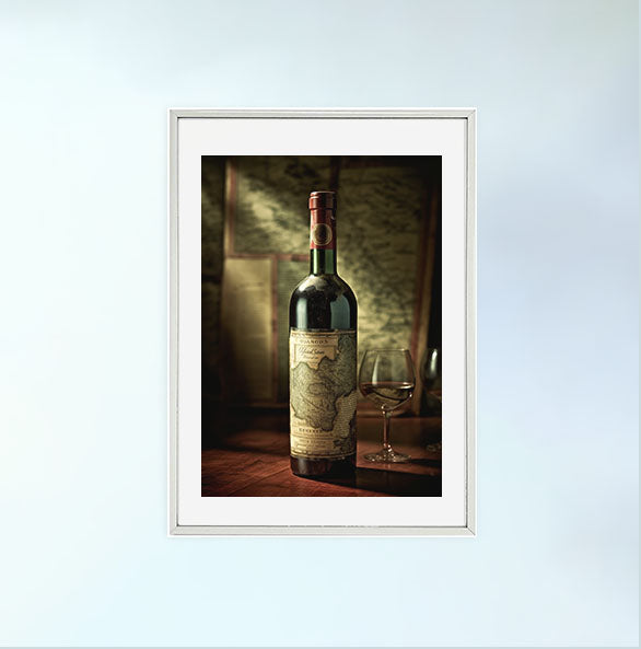 ワインボトルのアートポスター銀フレームあり