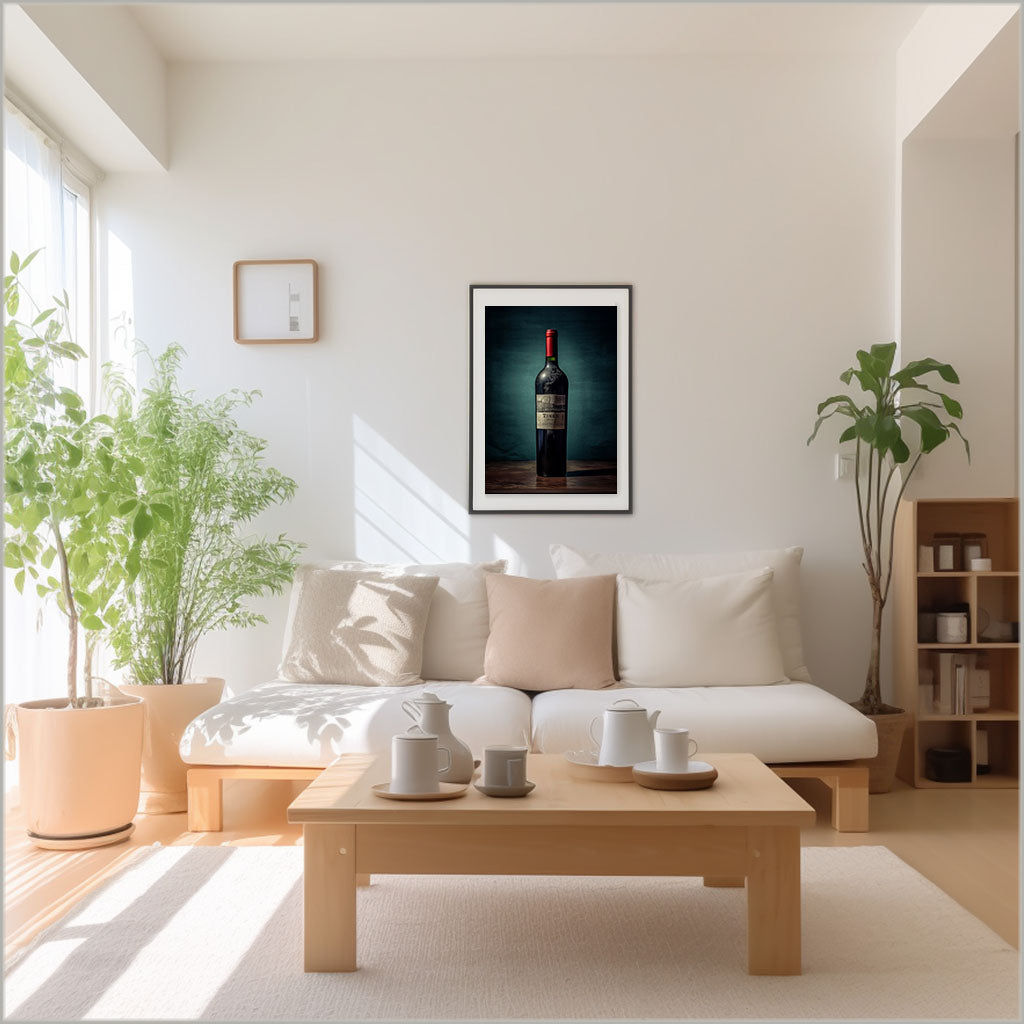 ワインボトルのアートポスターリビング配置イメージ