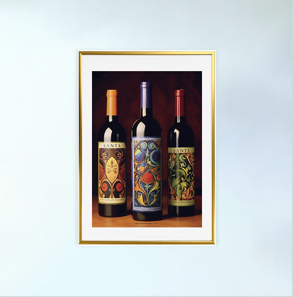 ワインのアートポスター金フレームあり