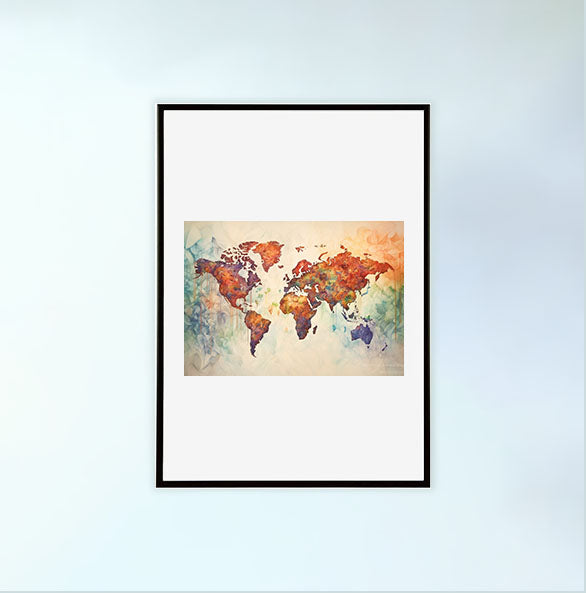世界地図のアートポスター黒フレームあり