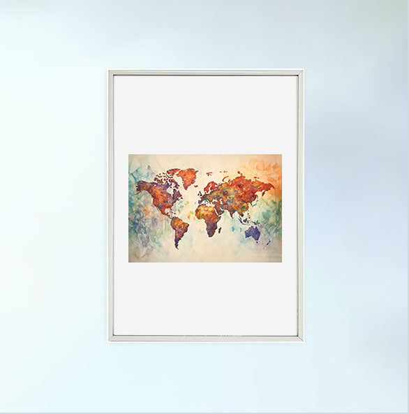 世界地図のアートポスター銀フレームあり