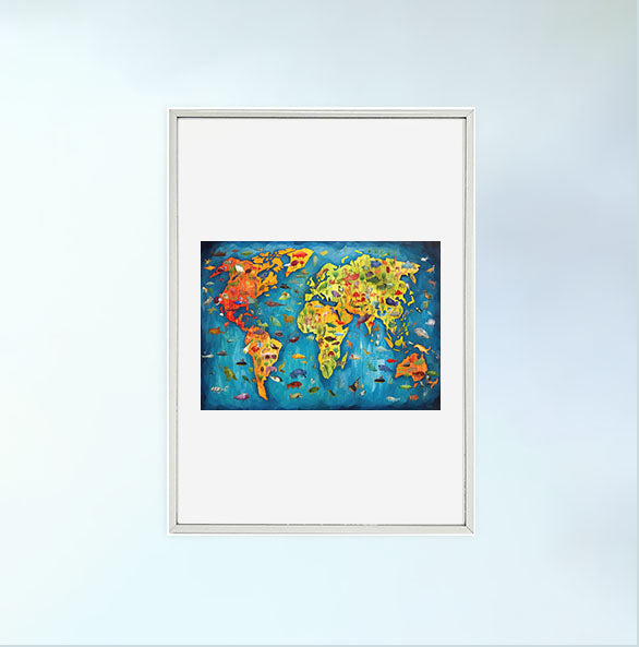 世界地図のアートポスター銀フレームあり