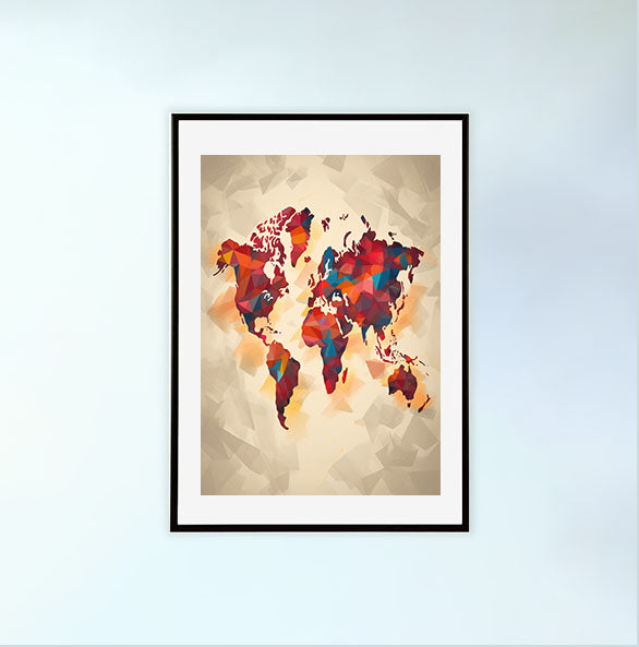 世界地図のアートポスター黒フレームあり
