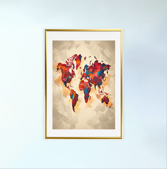 世界地図のアートポスター金フレームあり