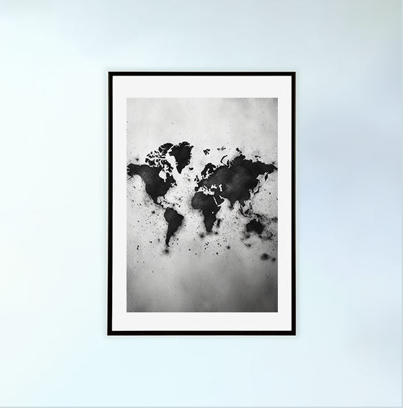 世界地図のアートポスター黒フレームあり