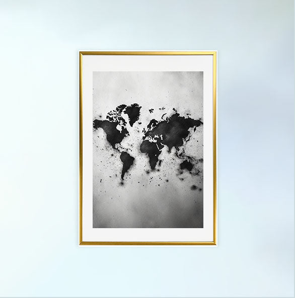 世界地図のアートポスター金フレームあり