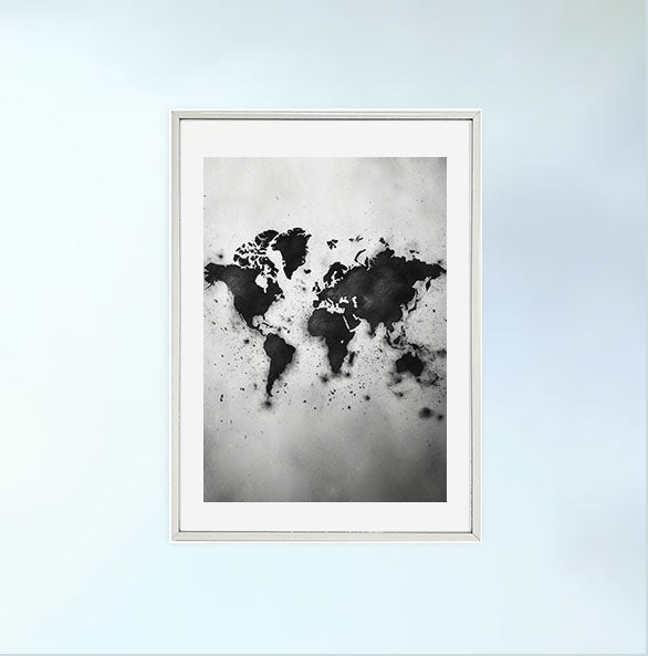 世界地図のアートポスター銀フレームあり