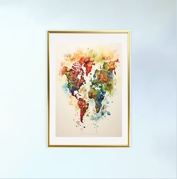 世界地図のアートポスター金フレームあり