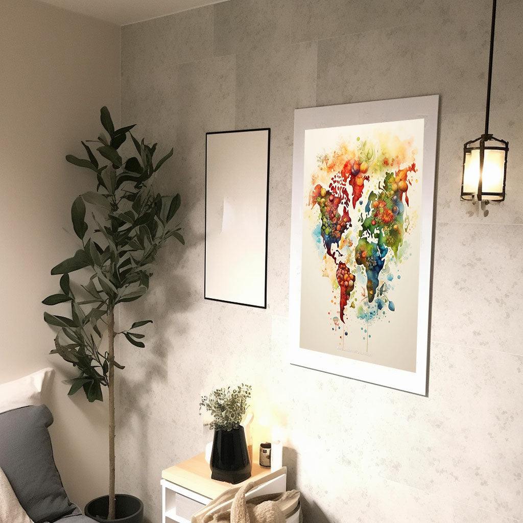 世界地図のアートポスター廊下配置イメージ