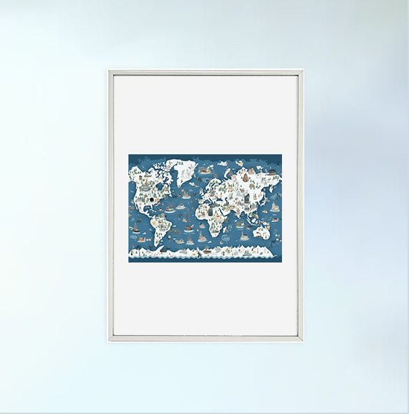 世界地図のアートポスター銀フレームあり