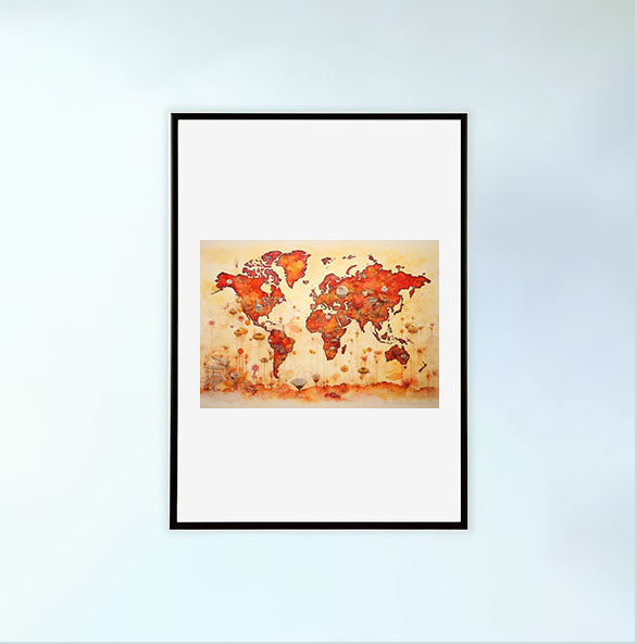 世界地図のアートポスター黒フレームあり