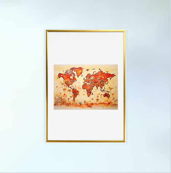 世界地図のアートポスター金フレームあり