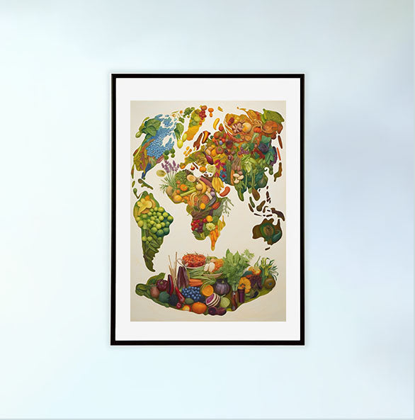 世界地図のアートポスター黒フレームあり