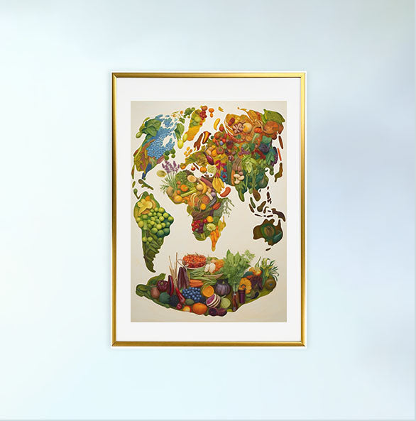 世界地図のアートポスター金フレームあり
