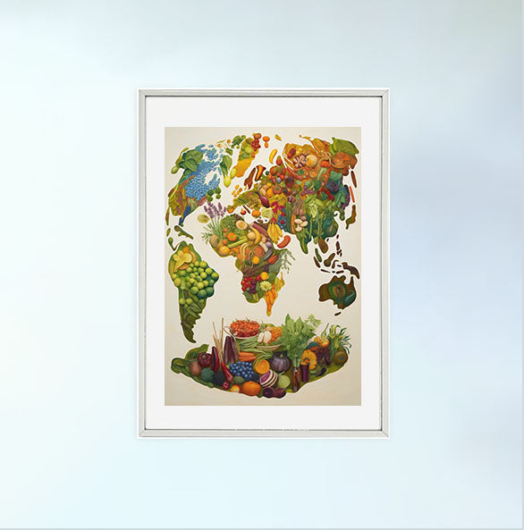 世界地図のアートポスター銀フレームあり