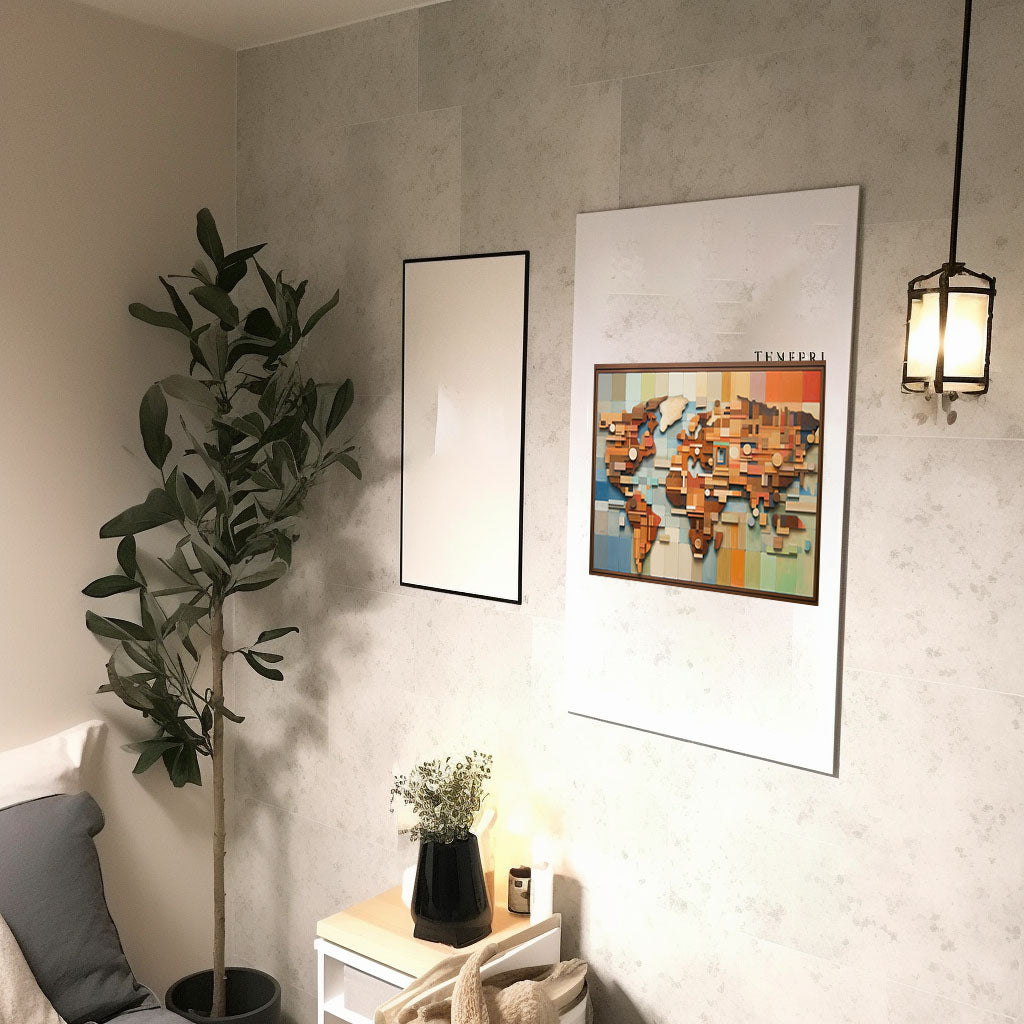 世界地図のアートポスター廊下配置イメージ