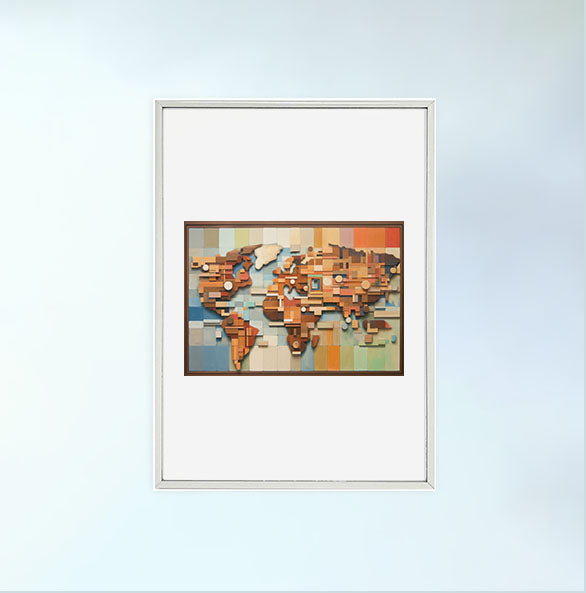 世界地図のアートポスター銀フレームあり