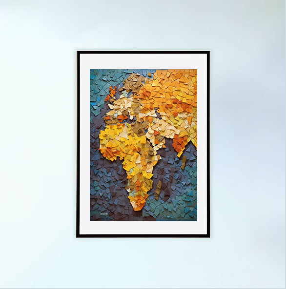 世界地図のアートポスター黒フレームあり