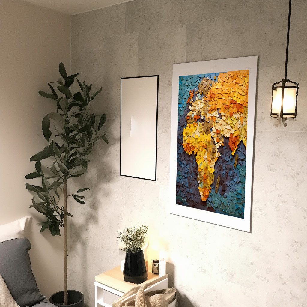 世界地図のアートポスター廊下配置イメージ