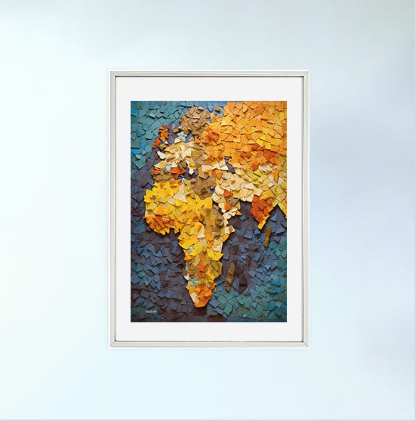 世界地図のアートポスター銀フレームあり